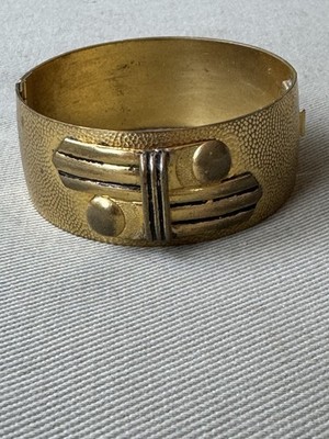 Vintage Art Deco Style Gold Tone Textured 2.25  Cuff Bracelet