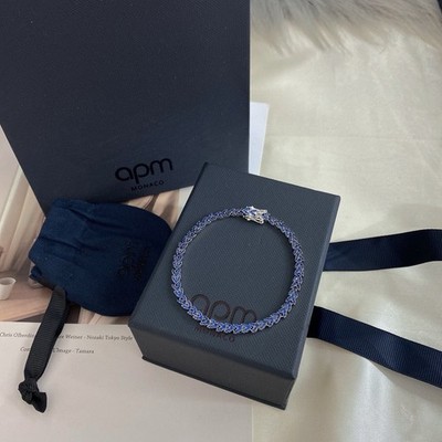 APM Monaco Dark Blue Crystal Wheat Leaf Multi Heart Link Chain Bracelet