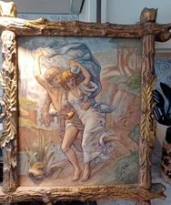 Artini 3D Relief Rennaissance Art Lovers Scene Framed Gesso Paint Sculpted Vtg.