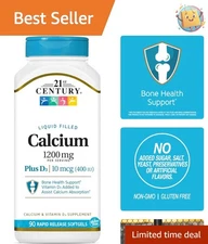 1200 mg Calcium Plus D3 Softgel - 90 Count Liquid Filled for Strong Bones