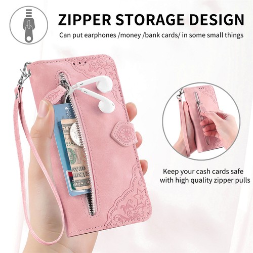 For iPhone 16e 2025/16 Pro Max/15/14 Leather Zipper Wallet Stand Case with Strap - Picture 31 of 47
