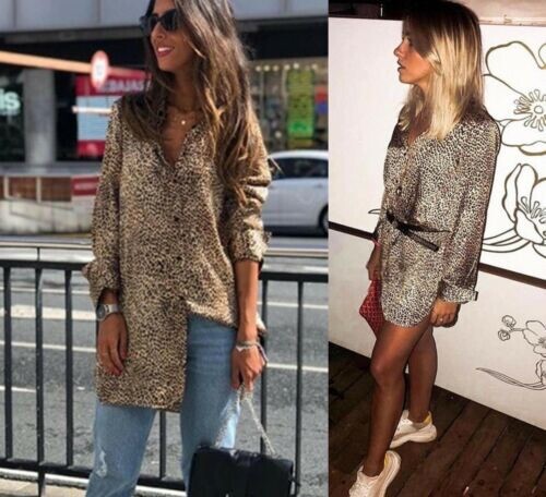 ZARA::Tシャツ:XL[RESALE] Zara AW18 Leopard Animal Printed Long Shirt Top Woman 7917