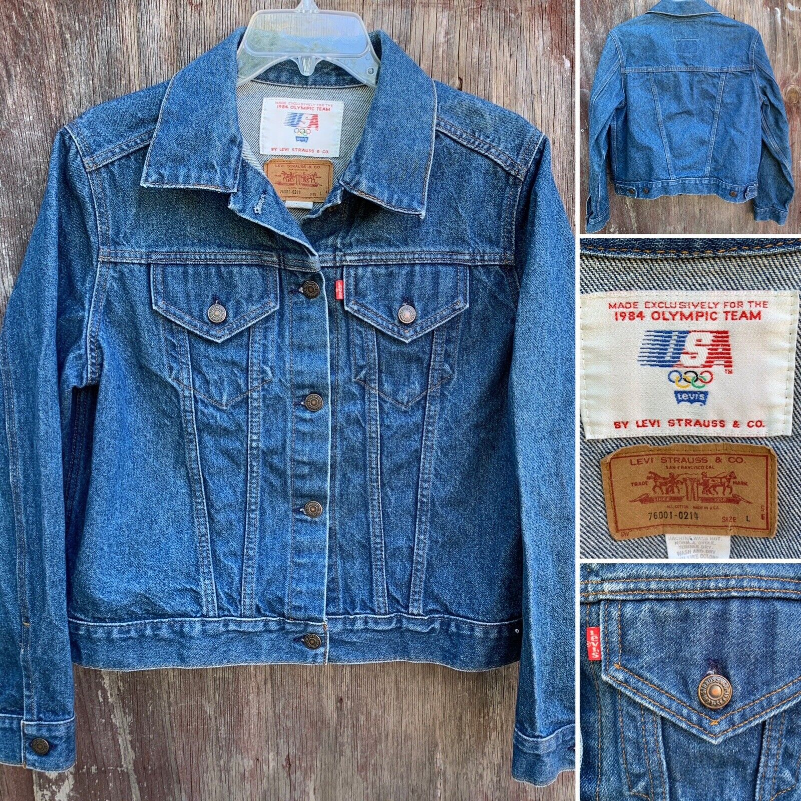 1984 Olympic Team Vintage Levis Denim Jacket 76001-0214 Size L 80s 1980s