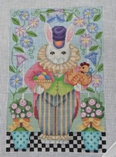 Brenda stoft Needlepoint easter rabbit with morning glories threads and canvas 