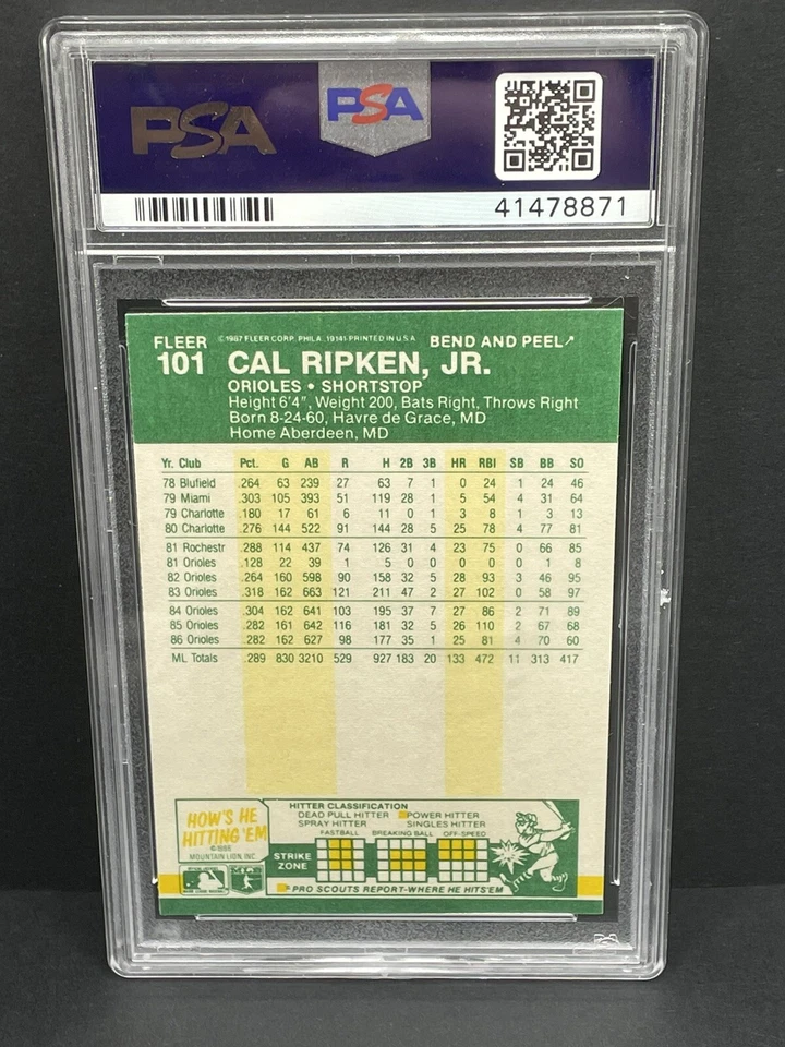 1987 Fleer Stars Stickers Cal Ripken, Jr. #10 - PSA 8 - POP 11, Only 7 Higher - Image 2 of 2