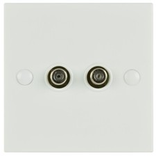 Double F-Type Screw Wallplate Termination via Screw/Clamp White Flushmount Cable