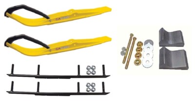 C&A Pro Yellow Razor Snowmobile Skis w/ 6'' Round Bars Complete Kit Polaris