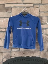 Under Armour COLD GEAR Hoodie Boy's Size YL Loose Black Logo Pullover Blue