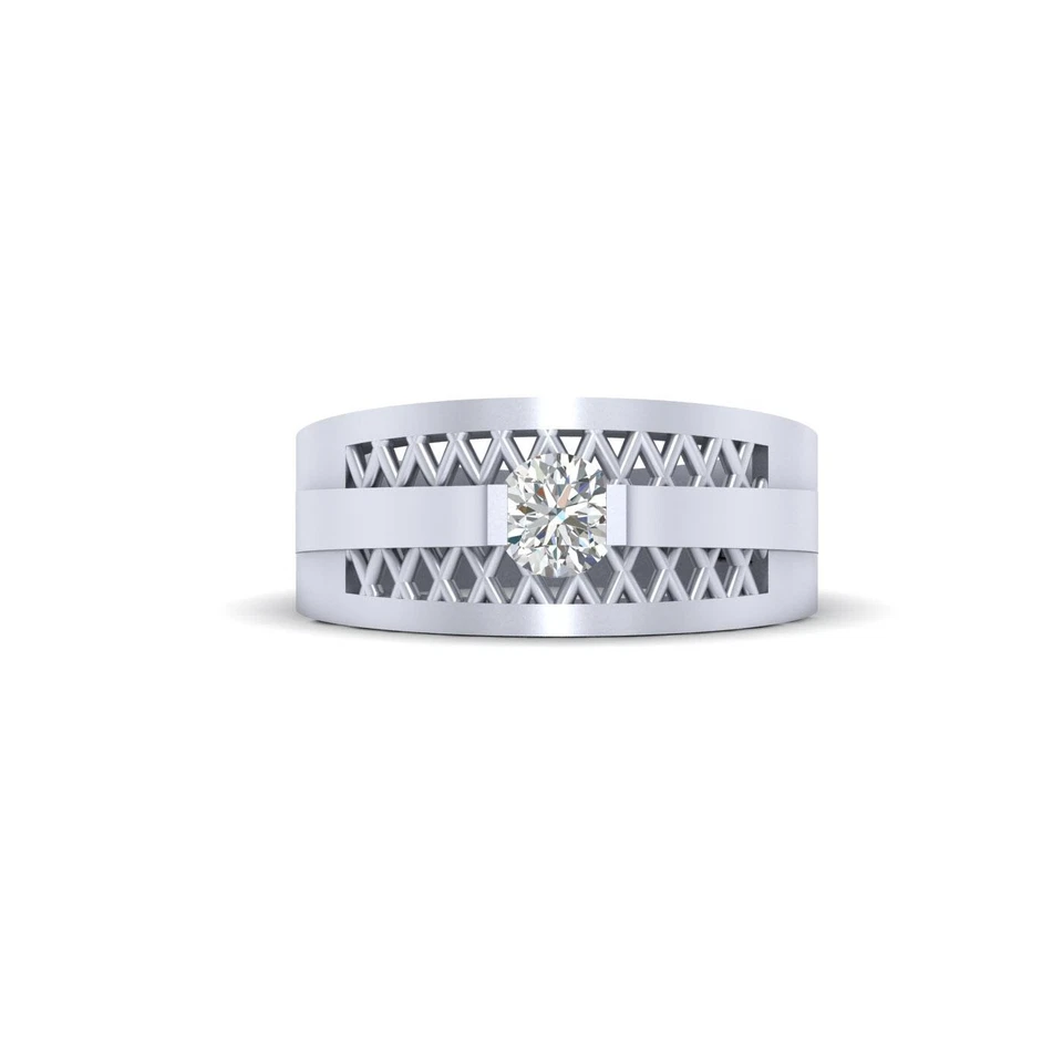 Solitaire 0.50CT Diamond Mesh Wedding Band For Mens Silver Engagement Ring Band  - Image 3 of 4