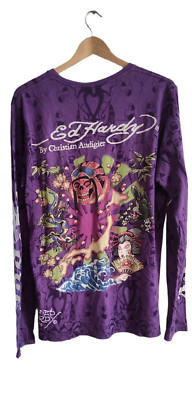 VTG Ed Hardy By christian Audiger Women Peace Love Tattoos Long