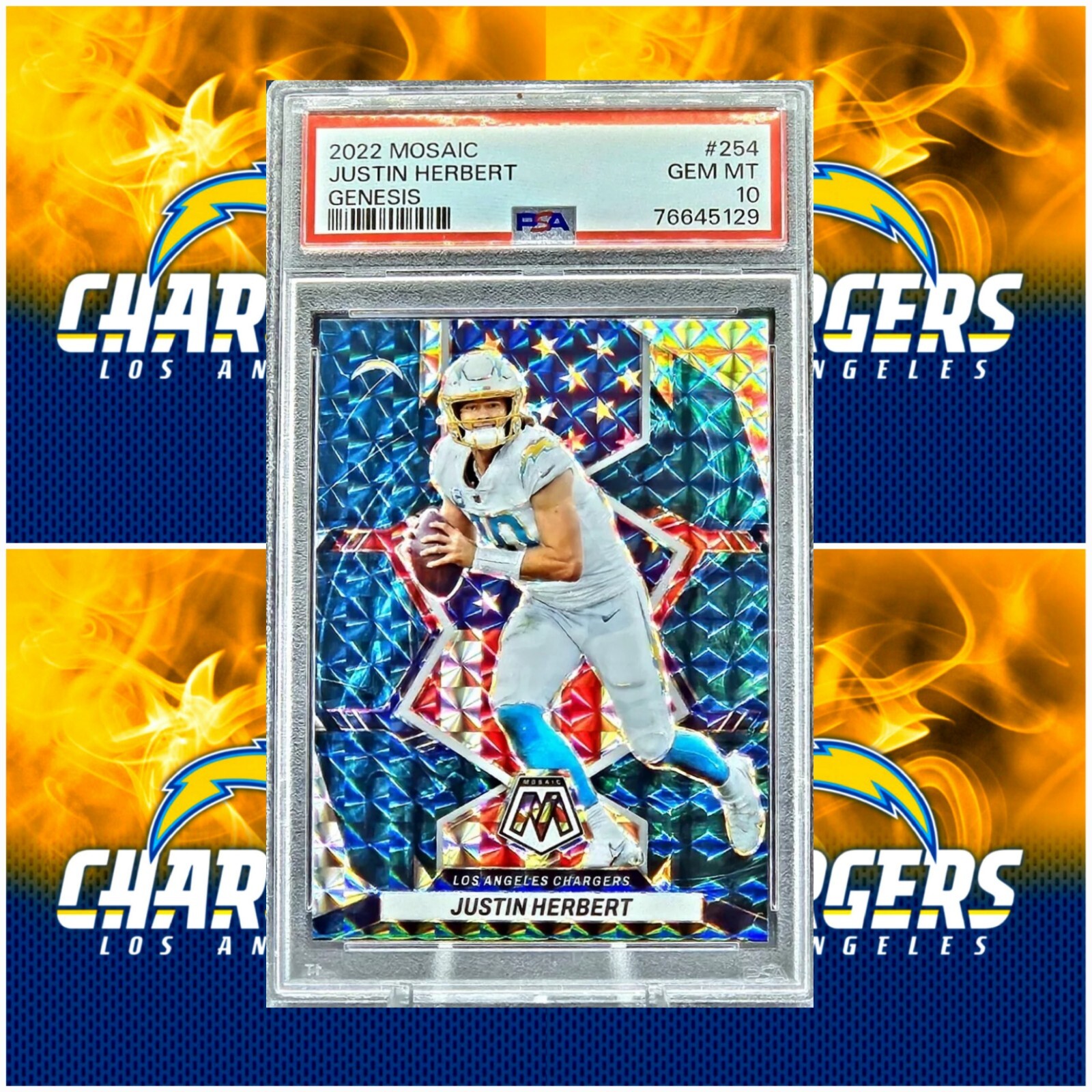 RARE 2022 Mosaic Justin Herbert National Pride #254 GENESIS SSP PSA 10 GEM MINT