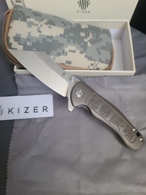 Kizer Zugang Folding Knife, Plain Titanium Handles, S35VN Blade, Flipper KI4439