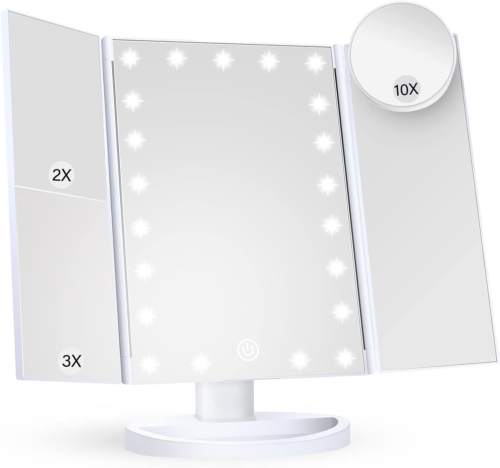 LED Makeup Mirror with 3X Magnification and Adjustable Lights in White-image