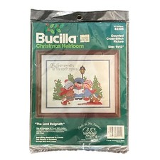 Vintage Bucilla Christmas Heirloom Counted Cross Stitch Kit 82205 9x12 Holiday