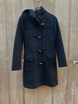 Made in Romania of Benetton Womens Wool Blend Black Coat with Hood