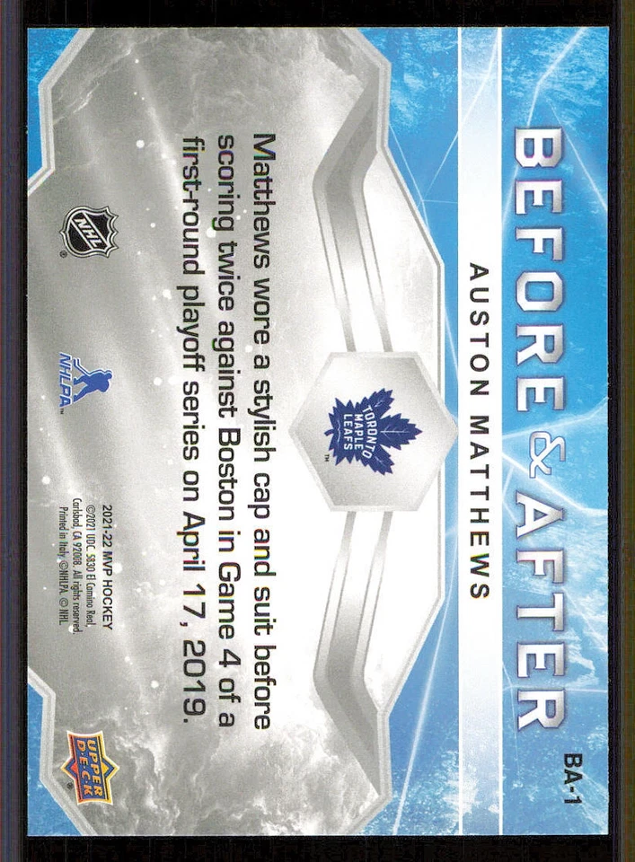 2021-22 Upper Deck MVP Before and After #BA1 Auston Matthews - Image 2 of 2