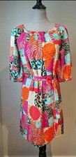 LILLY PULITZER Lined Pink Blue Purple Orange Florals Tropical 3/4 Sleeve Dress 4