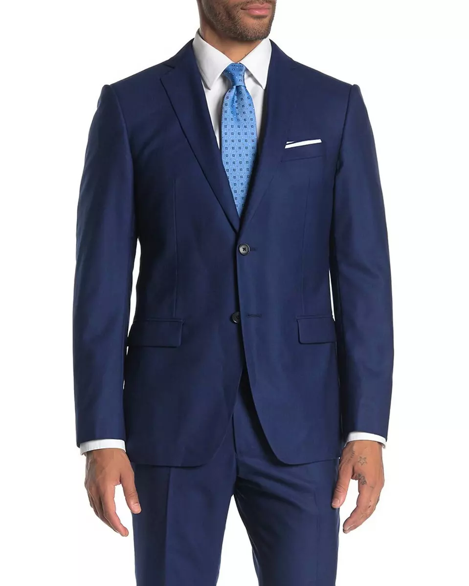 John Varvatos Star Usa Mens Trim Fit Wool Silk Blend Bedford Jacket 38S Blue