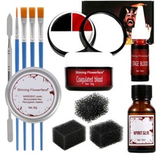 Shiny Flowerface Fake Blood Kit Halloween Makeup Kit Scar Wax Sponges Brushes