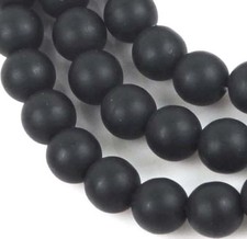 50 Czech Frosted Sea Glass Round Beads - Matte - Black / Jet 6mm