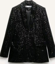 NEW ZARA AW23 ZW COLLECTION SEQUINNED VELVET BLAZER REF 9433/976 SIZE S