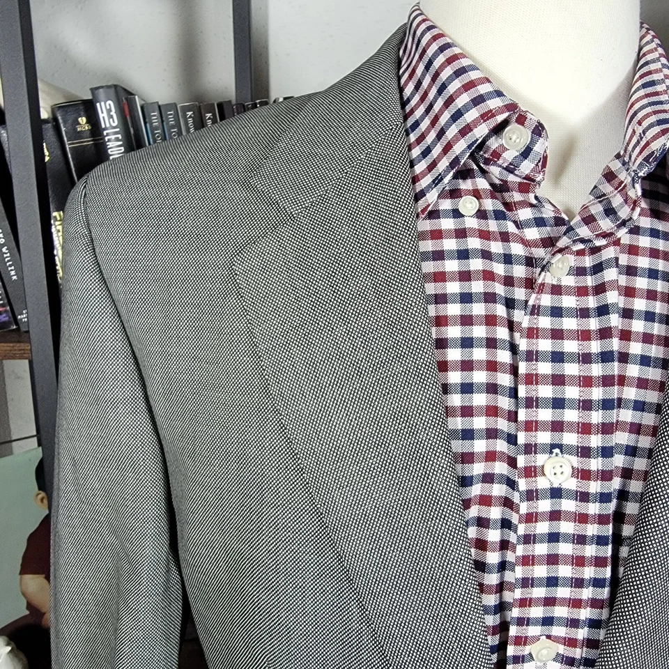 Abrigo Blazer Deportivo Ralph Lauren Para Hombre Dos Botones Gris Lana Ojo de Pájaro Talla 42L Foto 4 de 4