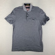 Ted Baker Polo Shirt Mens 4 Gray Blue Striped Performance Short Sleeve