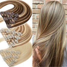 CLEARANCE 100% Human Hair Extensions 7/8 Pieces Clip In Real Remy Hair FULL HEAD