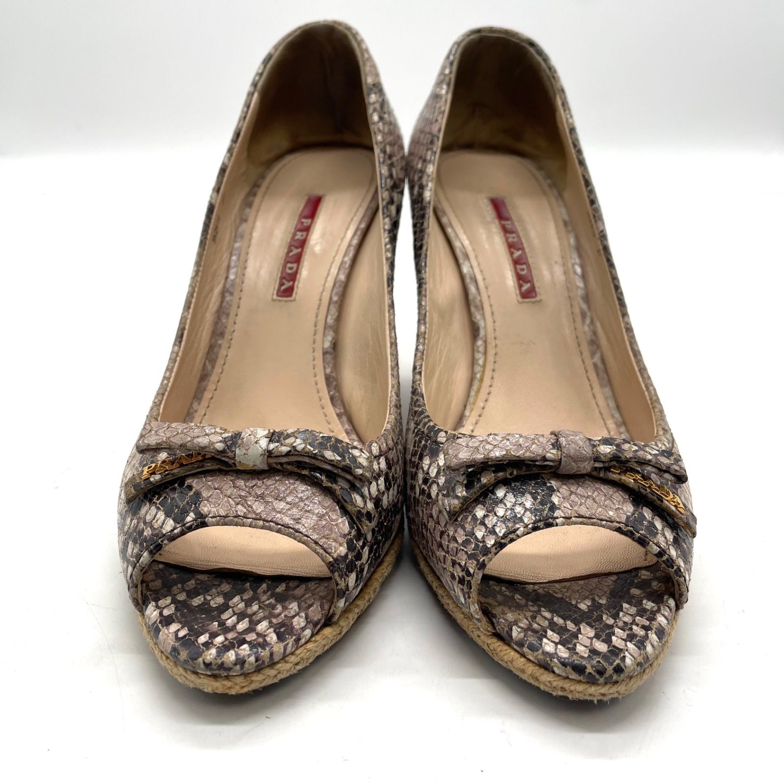 PRADA Beige Python Wedge Pumps Ribbon Logo Hardwa… - image 21