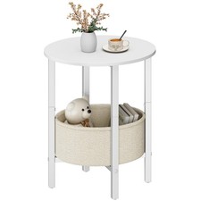 Round Side Table End Table with Storage Basket, Small Side Table Round Nights...
