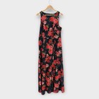 Maxi Vestido Tórrido Negro/Rojo Rosa Floral Georgette Fluido Sin Mangas Para Mujer’s 12