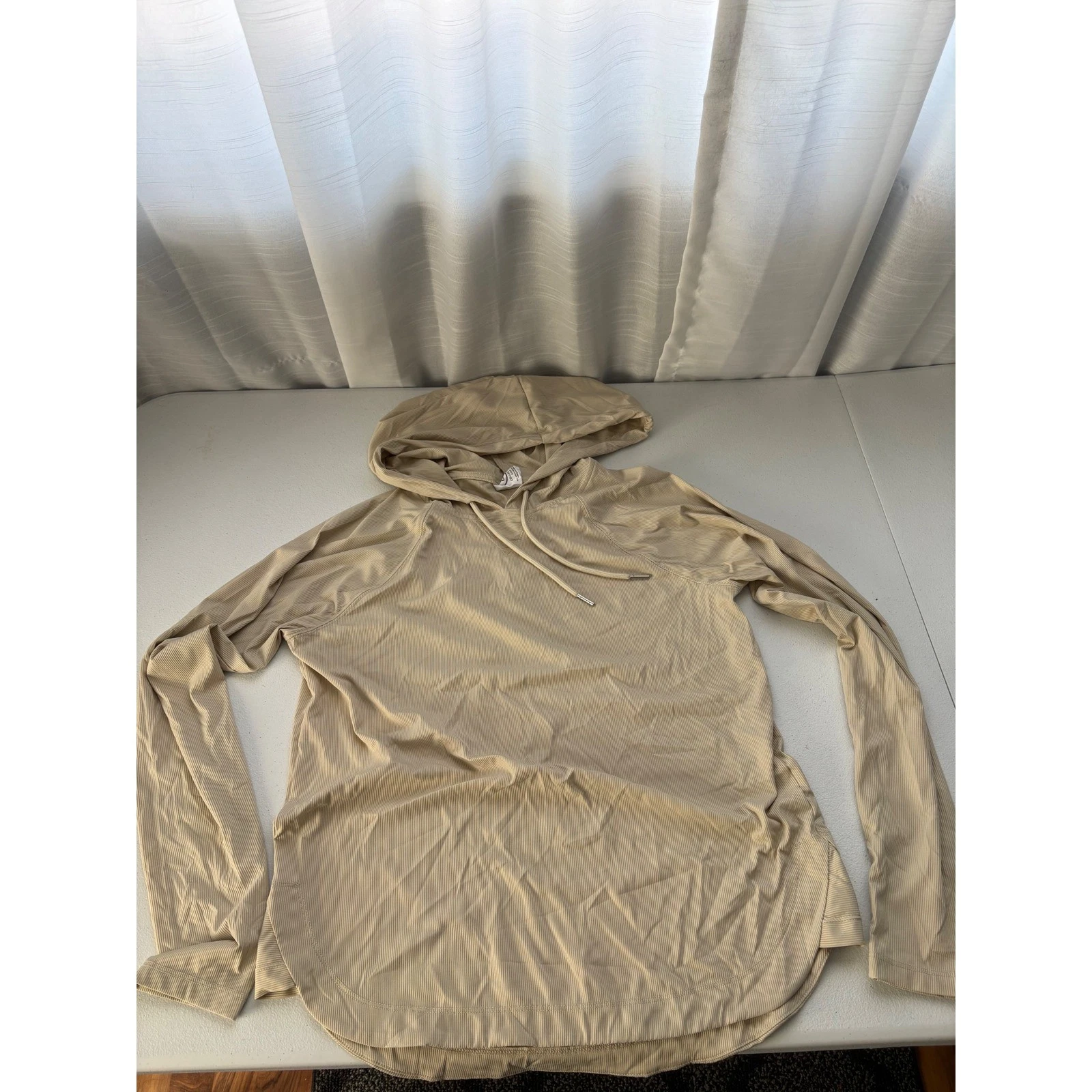 Sage Collective Womens Ribbed Hoodie Tan Beige Long Sleeve Athleisure Top S