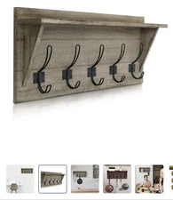 Rustic Wall Mounted Coat Rack with Shelf - Solid Wood 24" Entryway Shelf