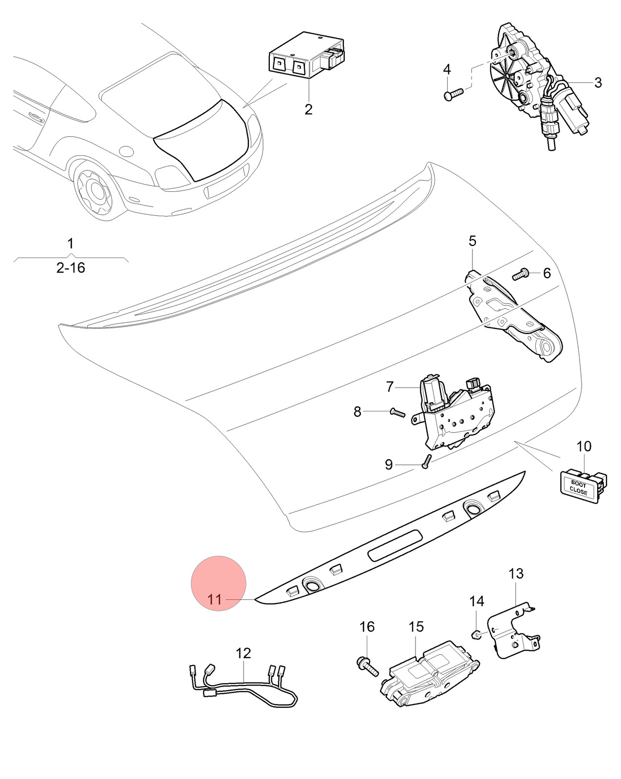 04-17 BENTLEY CONTINENTAL SUPERSPORTS GT COUPE TRUNK TRIM COVER STRIP SWITCH OEM