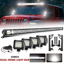 52 Led Light Bar 4x 4 Pods Mount Bracket Wires For Jeep Wrangler Jk 07-17