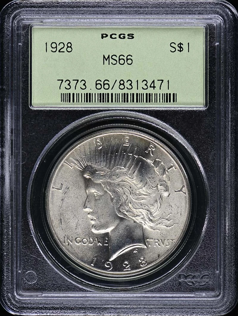 1928 $1 Peace Dollar PCGS MS66 OGH