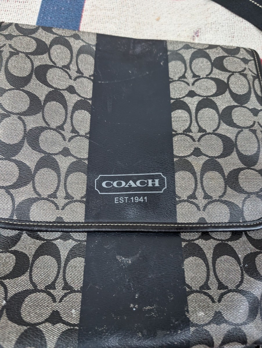Coach Heritage Stripe Messenger Bag Signature Canvas Leather