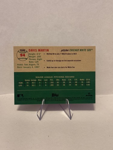 2023 Topps Chrome Platinum Anniversary Davis Martin Blue Mini-Diamond /199 (RC) - Picture 2 of 3