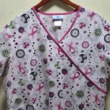 SB Scrubs Shirt Womens XL Multicolor Pink Ribbon Scrub Breast Cancer Tunic Top