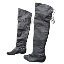 Vtg Over The Knee Thigh High Corset Boots Sz 8 Leather Pirate Lace Up Slouch