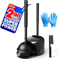 2 in 1 Toilet Brush and Plunger Set, Extended Handle Plunger,Toilet Bowl Brush P