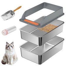 Stainless Steel Sifting Litter Box Large Cat Pine Pellets Cats Metal Sifter