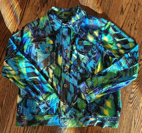 VETEMENTS Notations Giacca Camicia Donna Blu Verde Lucido Shacket Plus 1X