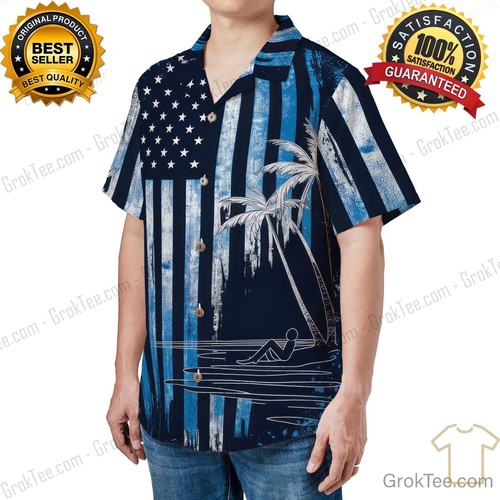 Unisex USA amerikanische Flagge Hawaiihemd, patriotische Palme Strand Druck S-5XL - Bild 3 von 8