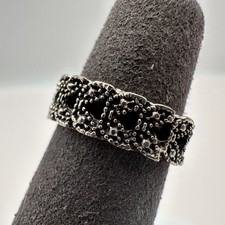 Vintage 90s Brutalist Silver Tone Textured Band Ring Modernist Fashion Jewelry