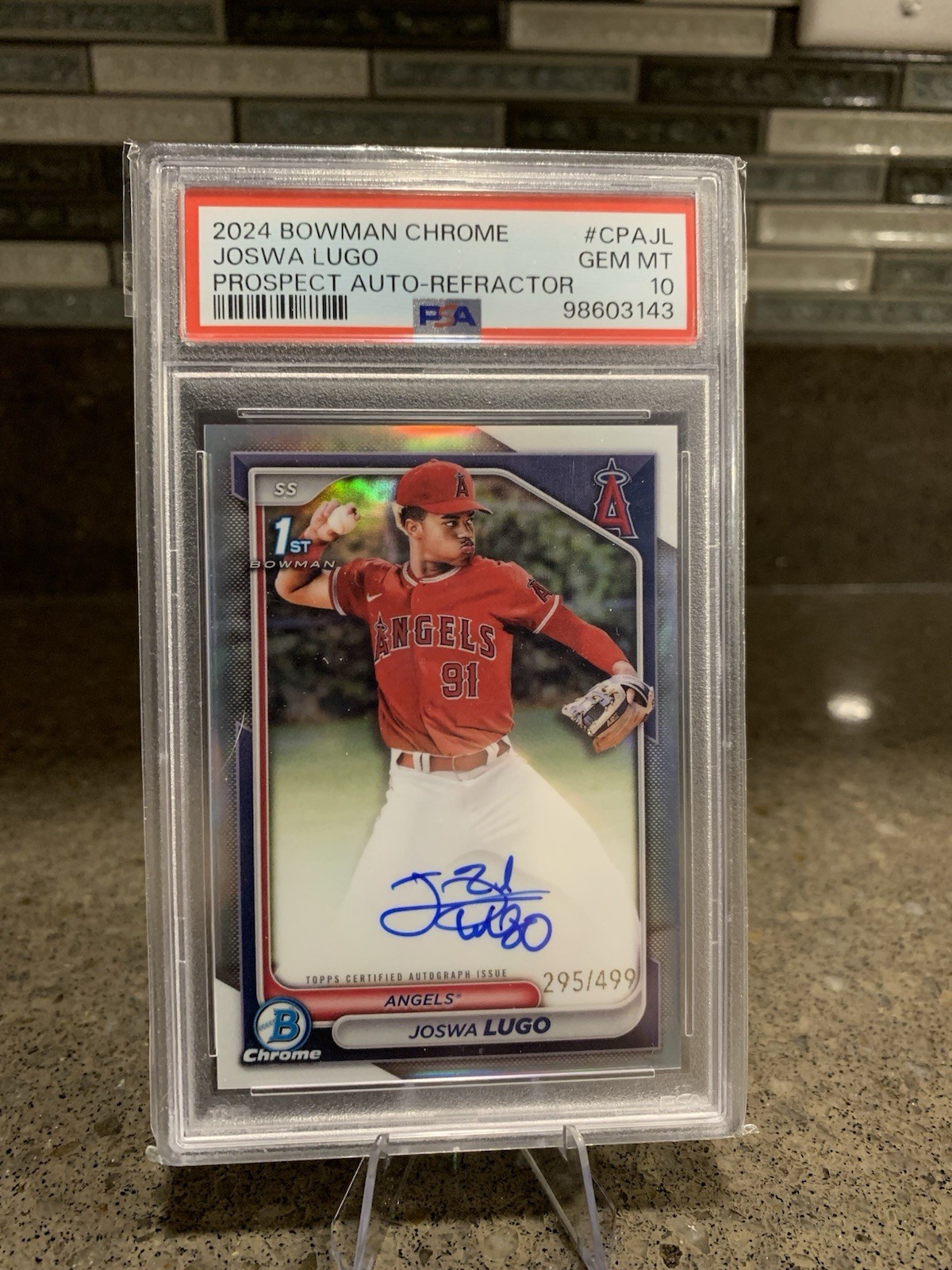 2024 Bowman Chrome Joswa Lugo 1st Prospect Refractor Auto #/499 Angels PSA 10
