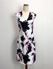 David Lawrence Womens Dress 8 White Pink Floral Pencil Cotton Corporate Business