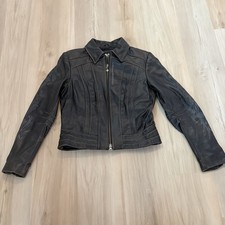 Harley Davidson Women's Leather Jacket RN 103819 CA 03402 Sz S Design On Sleeves