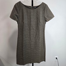 Tahari Womens Olive Taupe Geometric Jacquard Sheath Dress Short Sleeve Size 10