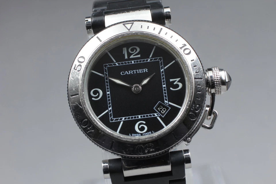 [Exc+5 w/ Box Paper] CARTIER Pasha Seatimer W3140003 Black Dial Women's Qz Watch - Image 2 of 4